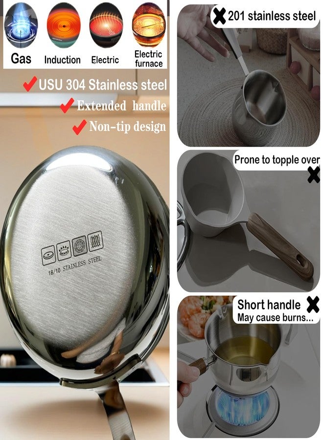 Bigwinyep Mini Egg Pan, 304 Stainless Steel Omelet Pan, 5.1Inch Sauce Pan Mini Skillet for Butter Warmer Small Pot Cooking with 10.5" Scraper - Image 4
